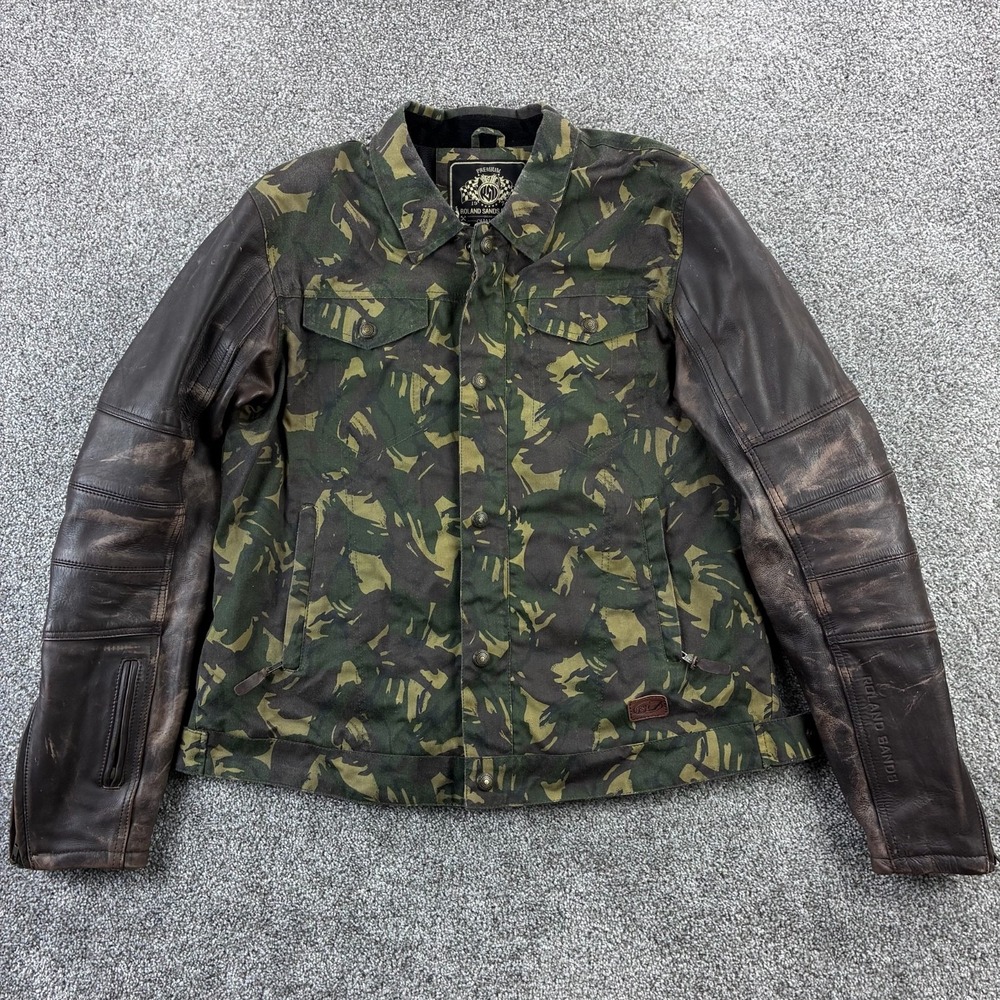 Roland Sands Designs Johnny Jacket Mens Large Camo Green Brown Patina Padded